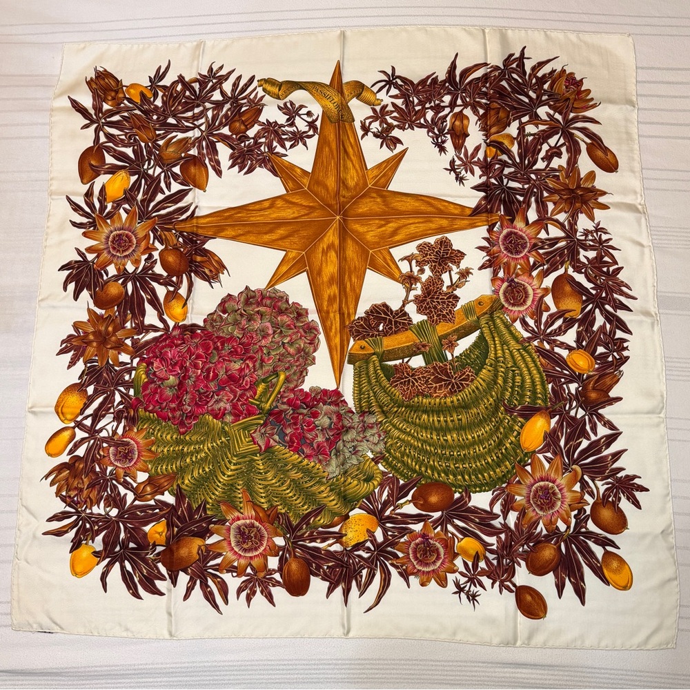 Authentic Hermes Passiflores Silk Carré 100% Silk Scarf 90 cm/35” Square w/COA